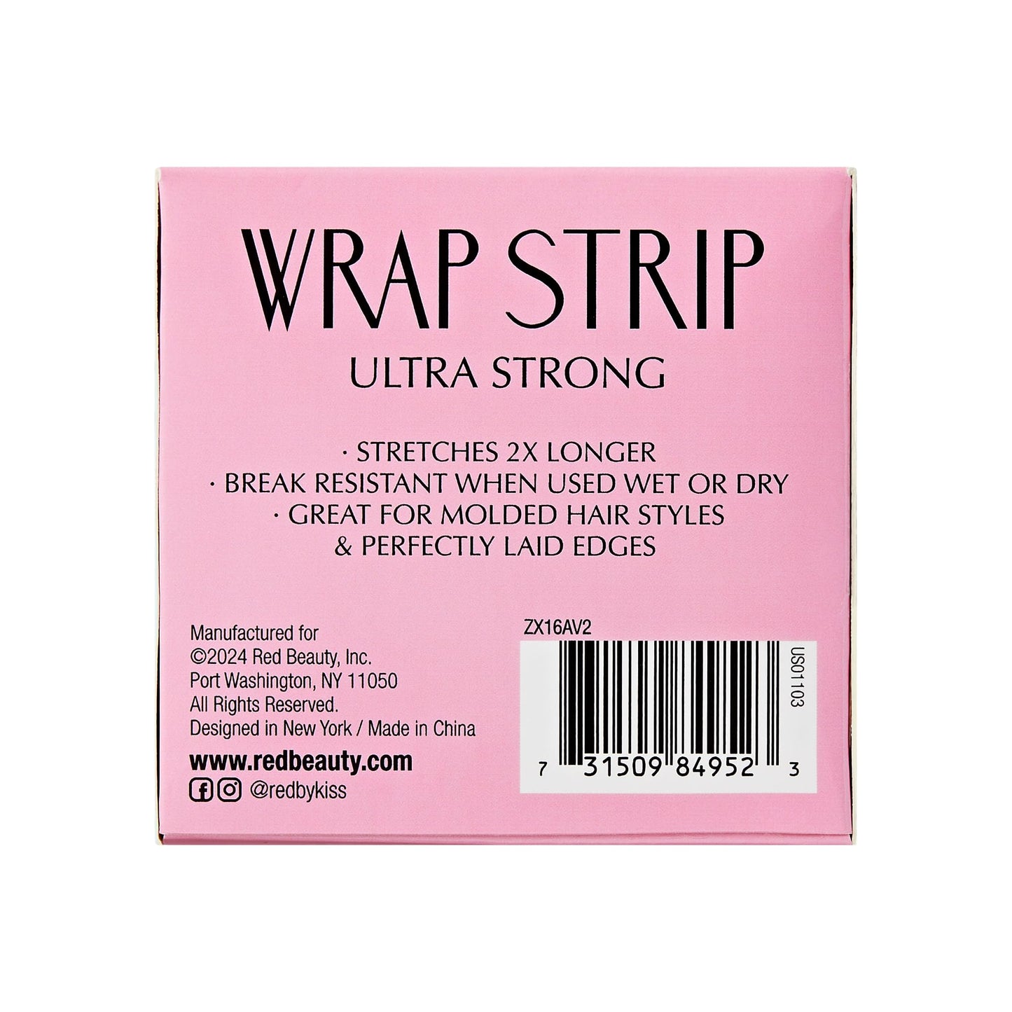 Red by Kiss Wrap Strip, Ultra Strong 2X Longer Stretch, 44 Strips Lab-Test Proven Strongest Quality for Wet/Dry Hair