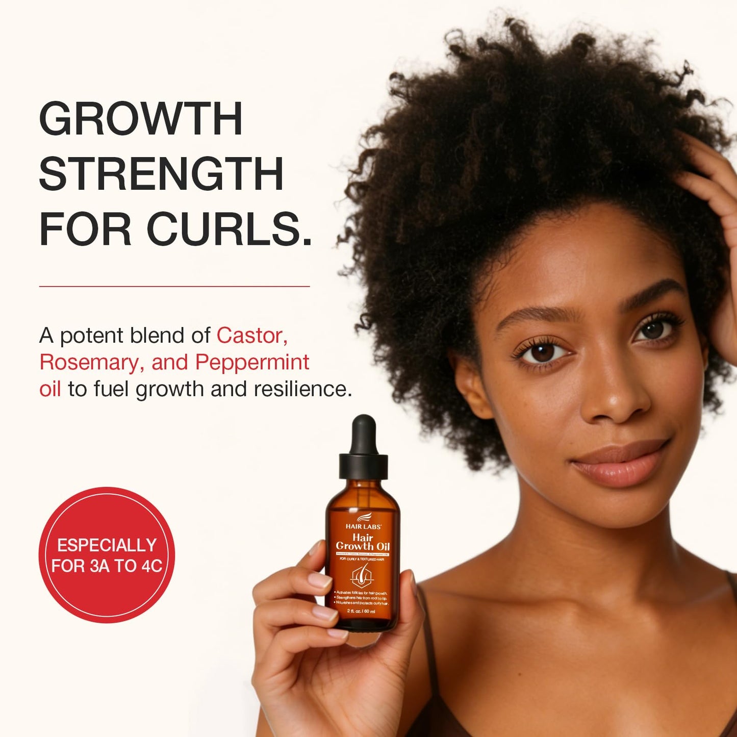 Hair Growth Oil for Curly Hair, Coily & Textured – Castor, Rosemary & Peppermint & Pumpkin Seed Oil, Strengthens Hair, Reduces Breakage, 60ml