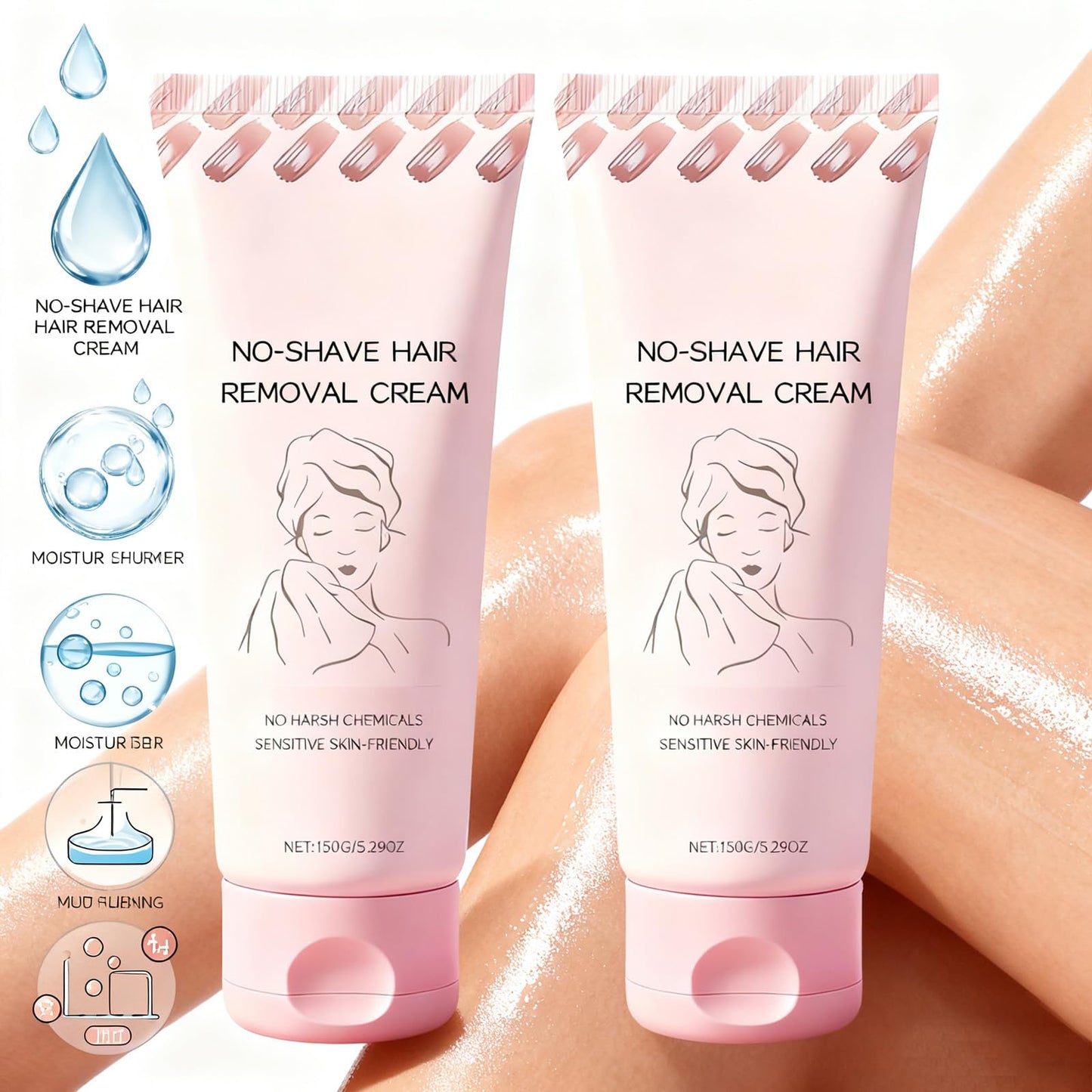2PCS Hair Removal Cream No Shave Hair Removal Cream Fast and Gentle, Suitable for Sensitive Skin, Moisturizes and Nurtures