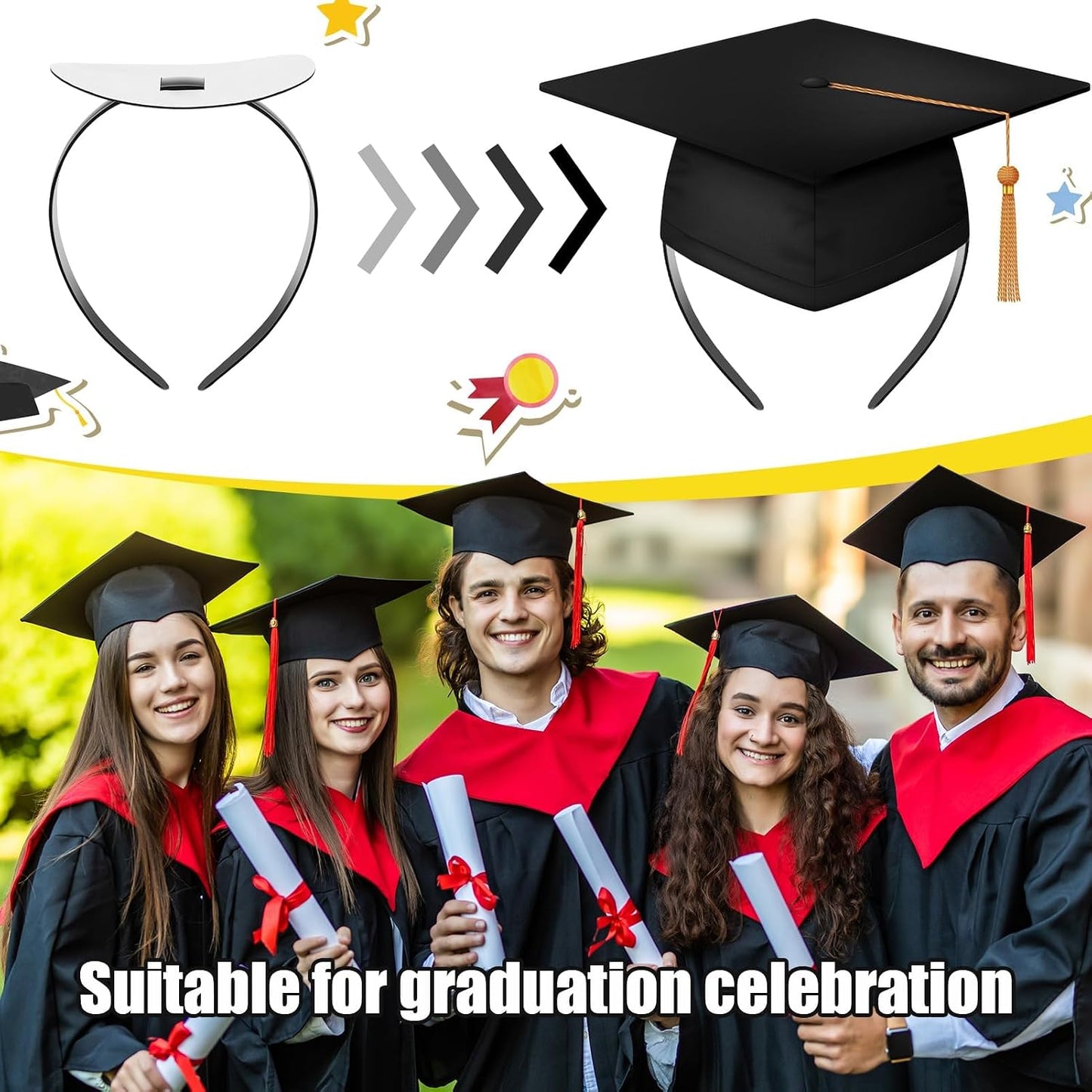 Graduation Cap Headband - Adhesive Felt Hair Band Accessories for Graduates | Stylish & Comfortable