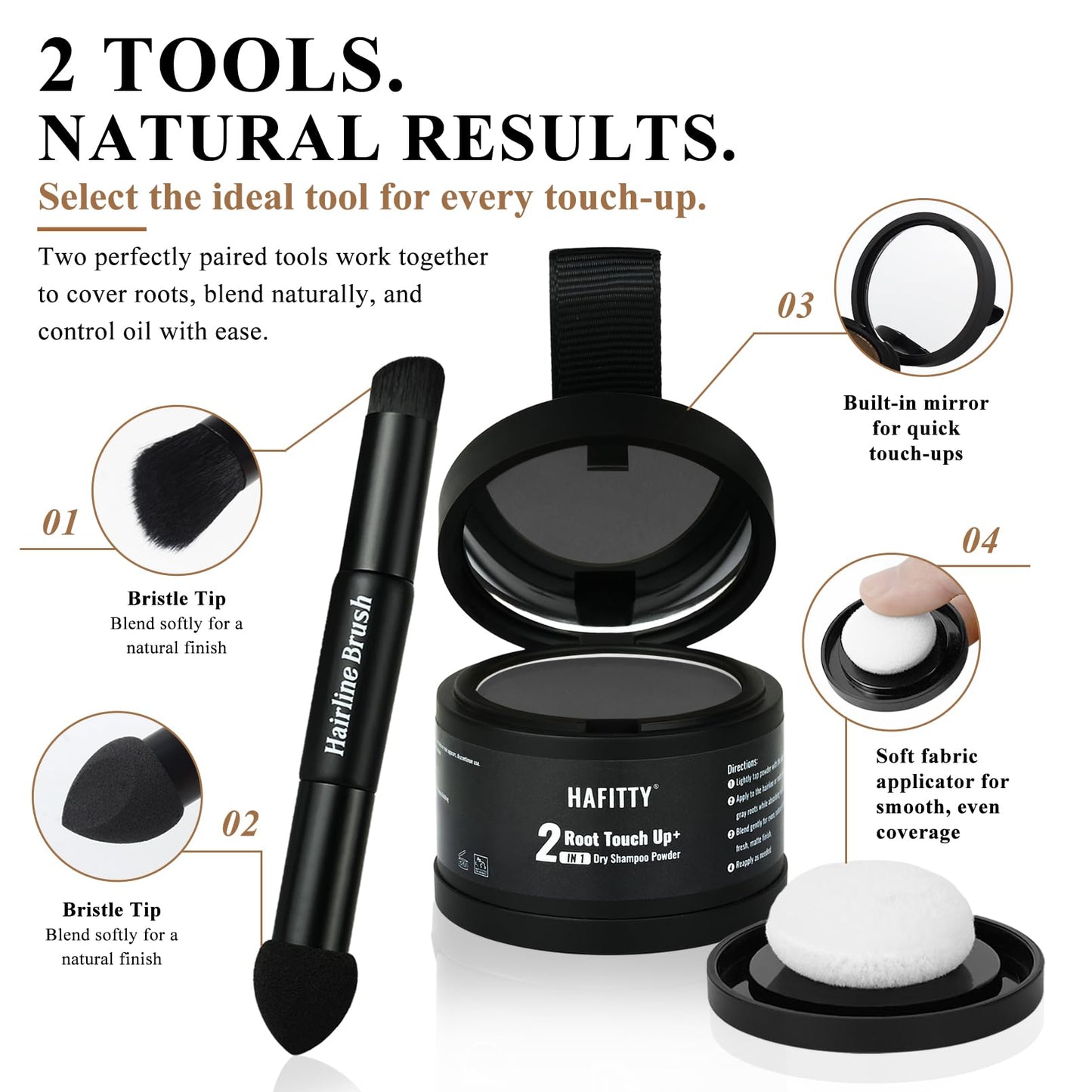 HAFITTY Root Touch Up Powder, Covers Gray Roots & Sparse Hair, Absorbs Excess Oil, All-Day Coverage, Natural Looking Finish, Easy to Apply, Hairline Powder for Women & Men (Black)