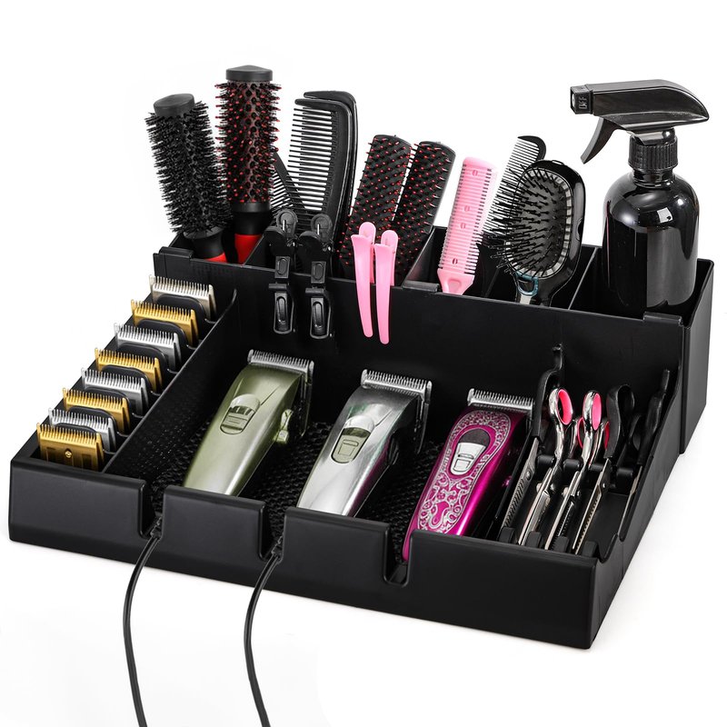 Hedume Hair Salon Styling Tools Organizer with Anti-Slip Mat, Detachable Multifunctional Stylist Tool Tray Organizer for Hair Brush, Combs, Clips, Scissor, Shaver, Clippers, Trimmers & Other Tools
