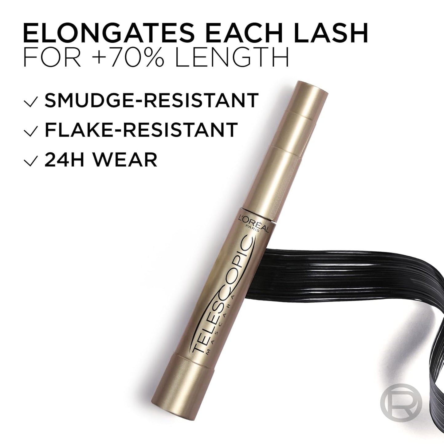 L’Oreal Paris Telescopic Mascara - Volume & Length Formula, Washable, Blackest Black | 0.27 Fl Oz
