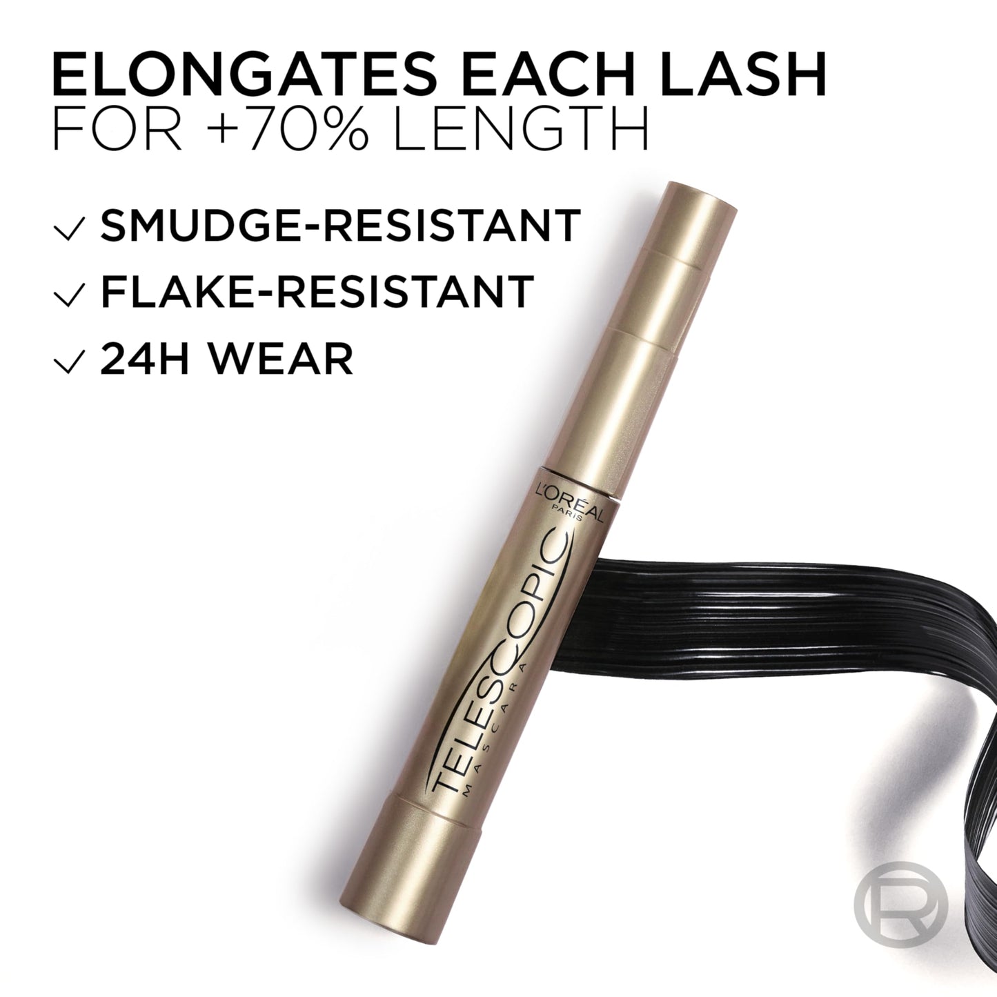 L’Oreal Paris Makeup Original Telescopic Mascara, Separating Mascara Volume and Length Formula, Washable, Black Brown, 0.27 Fl Oz., 1 Count