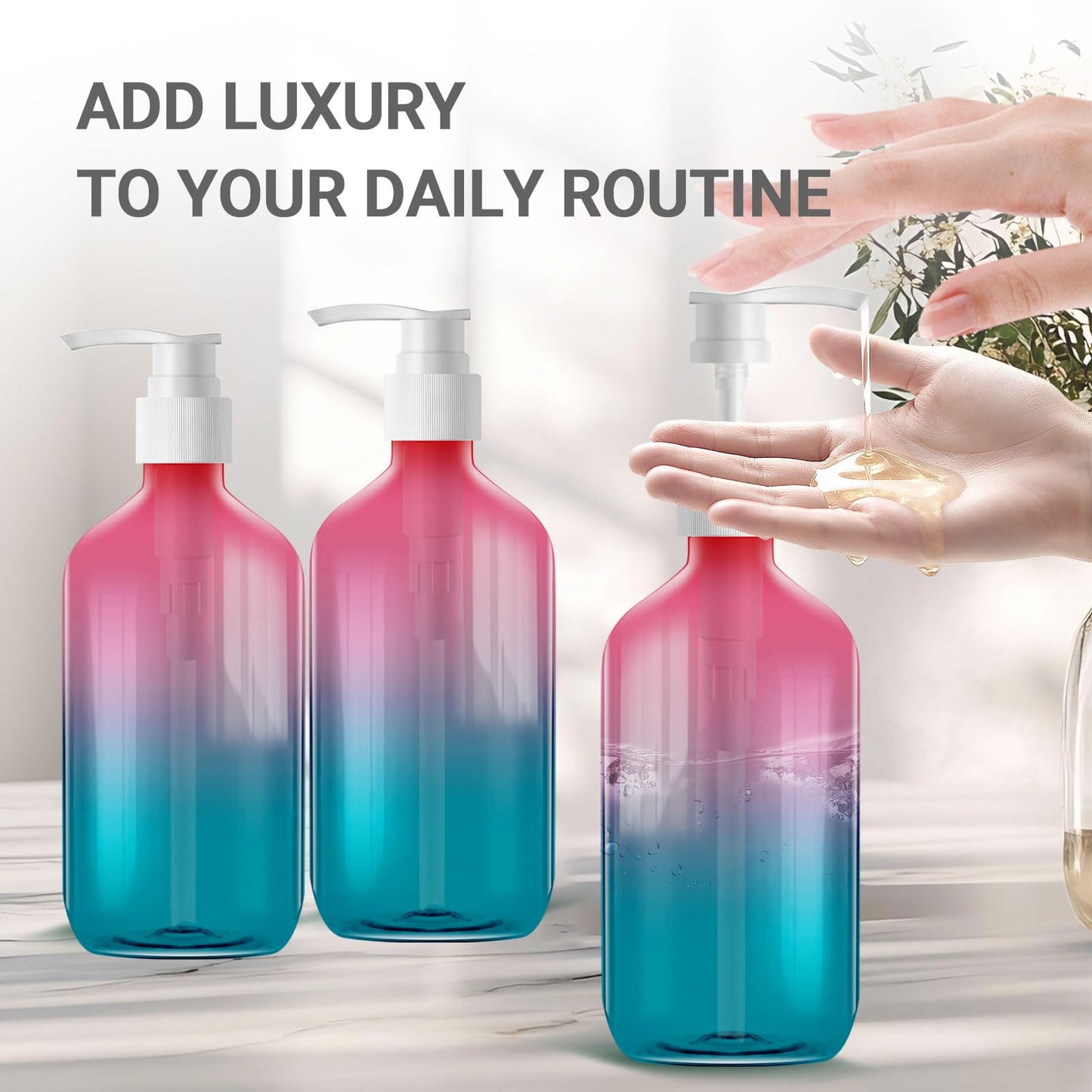Empty Plastic Bottles with Pump Dispenser, 500ml Gradient Bottle, 3 Pack