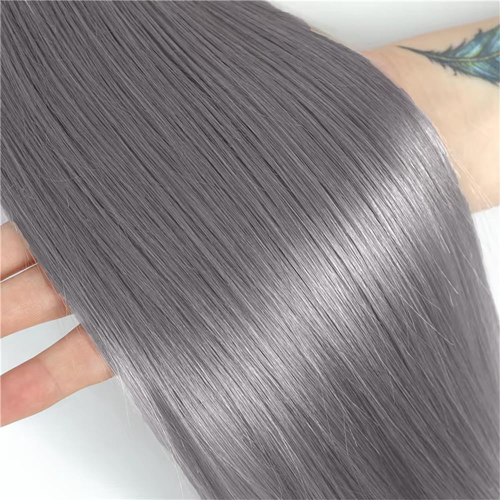 28 30 32 Inch Freiuoke Silver Human Hair Bundles Grey Straight Bundle Gray Hair Weave 3 Bundles Gray Color Long Hair Extensions