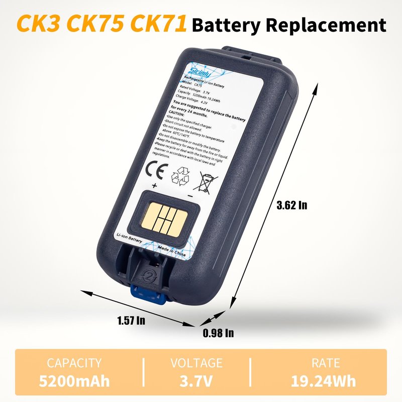 Sicimly CK71 CK75 Scanner Battery,for Honeywell CK75 CK70 CK71 CK3 CK65 CK3R CK3X CK3XR CK65-BTSC CK3N CK3B,318-063-001 318-034-034 AB18 Barcode Scanner.5200mah(5-Pack)
