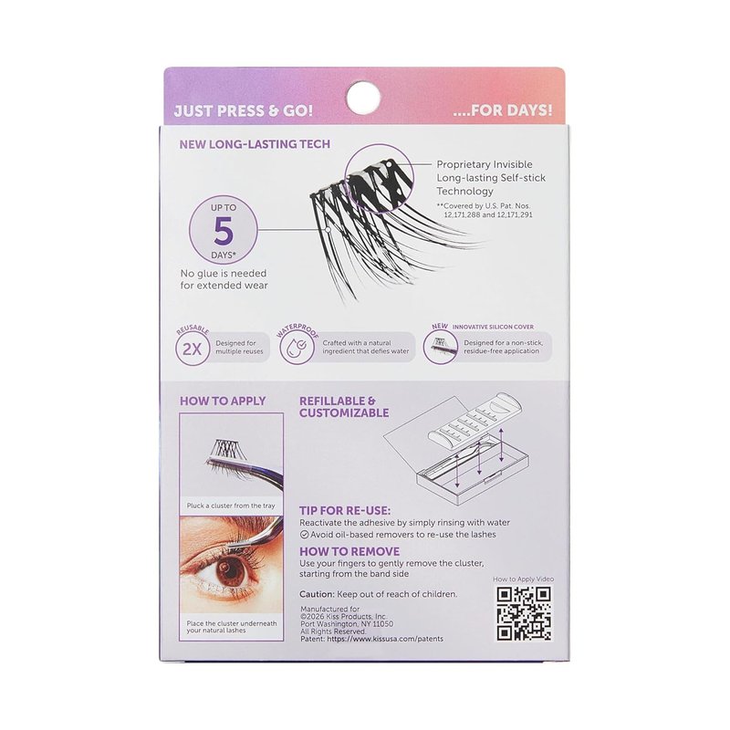 Impress False Eyelashes - Demi Wispy Lash Clusters, 48 Pre-Glued, 8mm-16mm | Contact Lens Friendly, Reusable