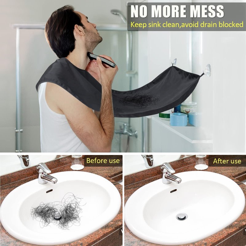 Beard Bib Apron for Men,Christmas Day Gift Beard Hair Catcher for Sink Non-Stick Beard Cape,1 Size Fits All,Grooming Accessorie Gift for Dad or Husband(Black)