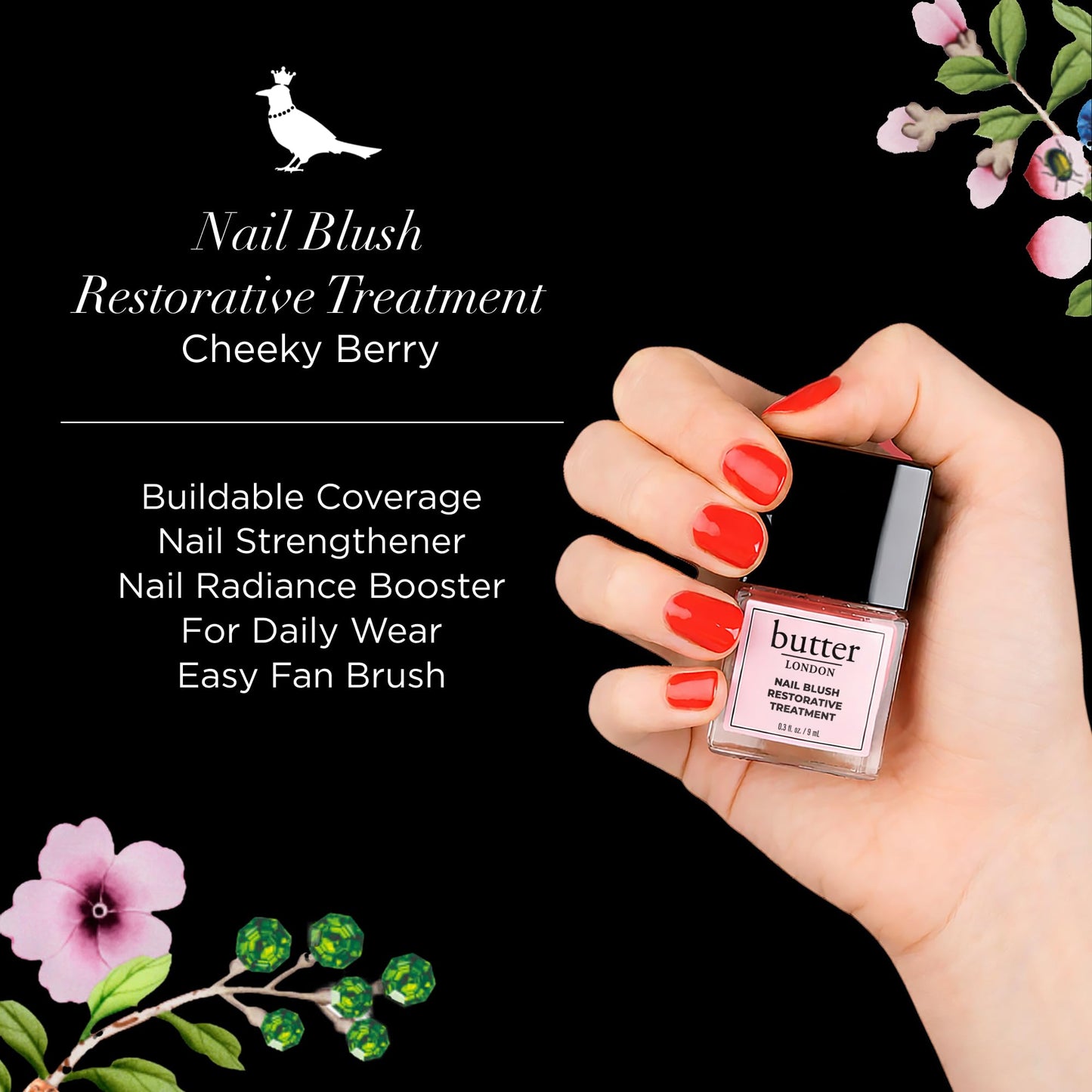 butter LONDON Nail Blush Restorative Strengthener, Tinted Sheer Nail Treatment - Sheer Buildable Color & Strengthening Treatment for Damaged, Weak, Brittle & Overworked Nails - Cheeky Berry