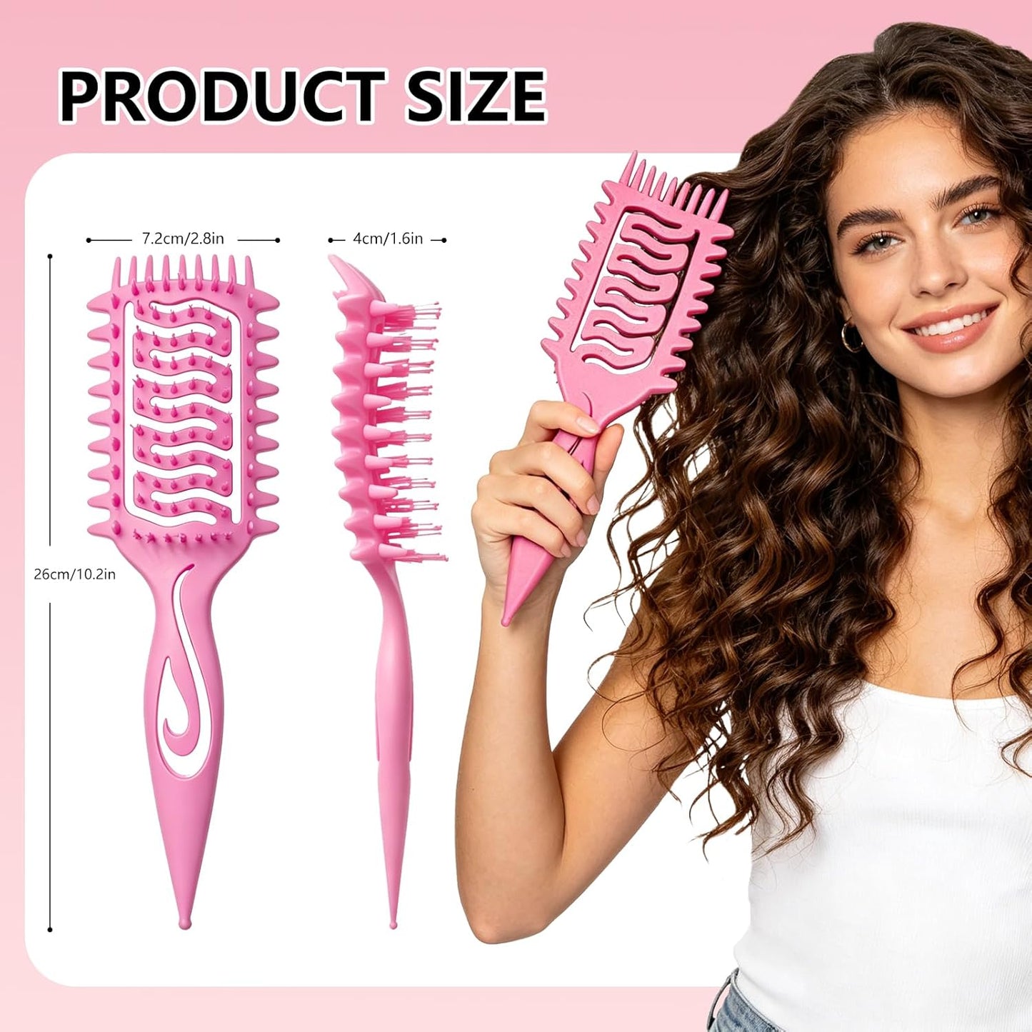 Curly Hair Defining Brush Set - 3 Ergonomic Slick Back Brushes for Wet & Dry Hair | Frizz Reduction (Pink)