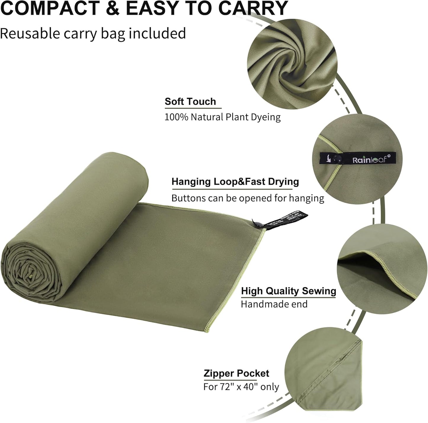 Microfiber Travel Towel - Quick Dry, Super Absorbent, Ultra Compact | Ideal for Gym, Camping, Beach, and Shower