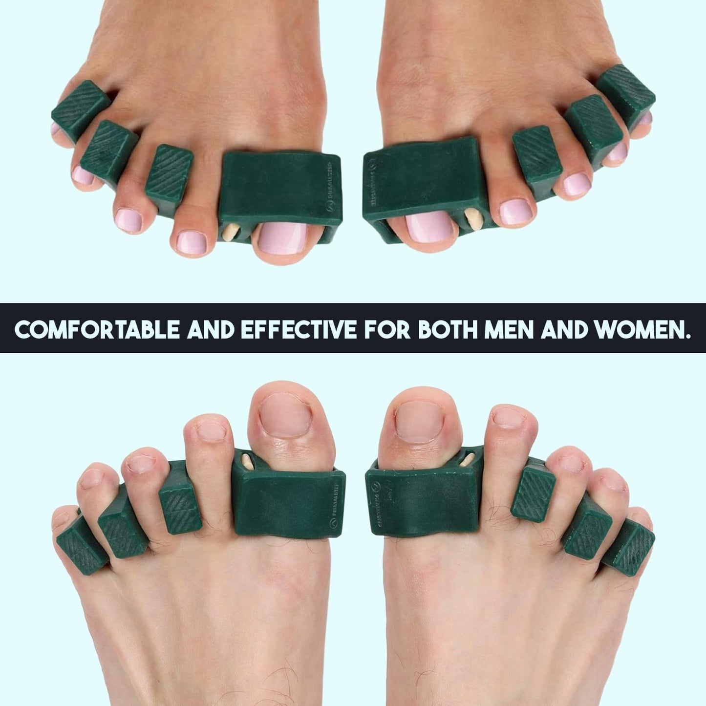 Adjustable Toe Separators - Bunion Corrector & Plantar Fasciitis Relief | 50% Thicker, 2 Pairs, Green - S/M & Large