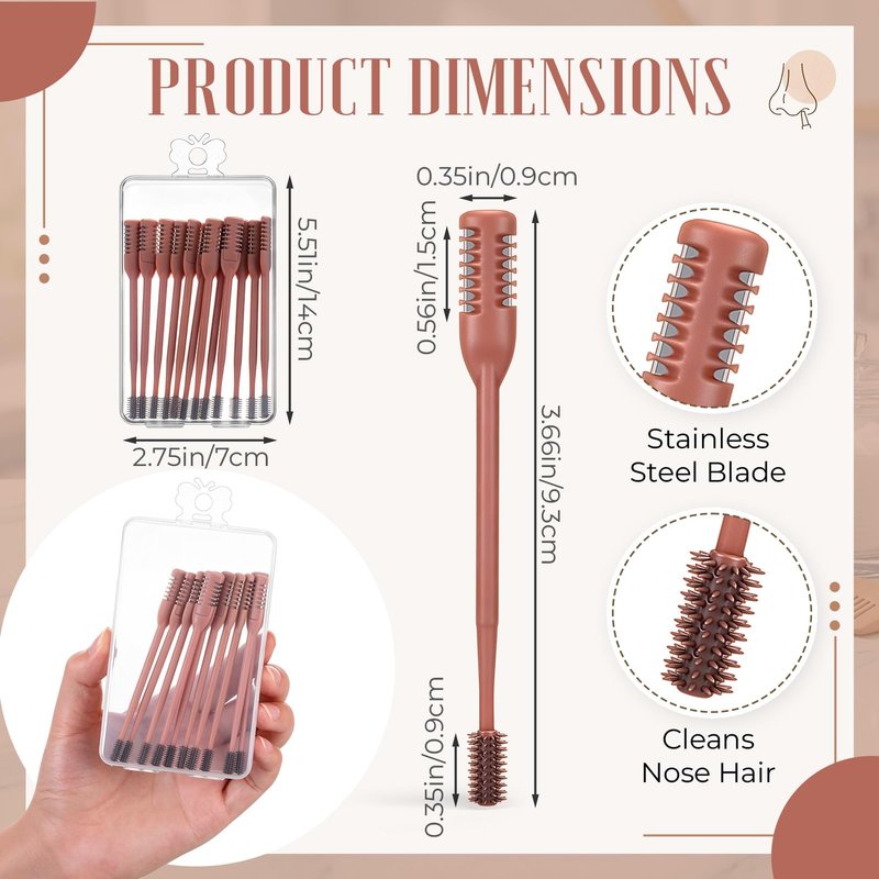 Lanties 12 Pcs 2 in 1 Nasal Hair Cutter 2026 Upgrade Design Double Sided Nose Hair Trimmer for Men Women Portable 360° Rotating Manual Nose Nasal Knife Soft Cleaning Brush Box Package (Khaki)