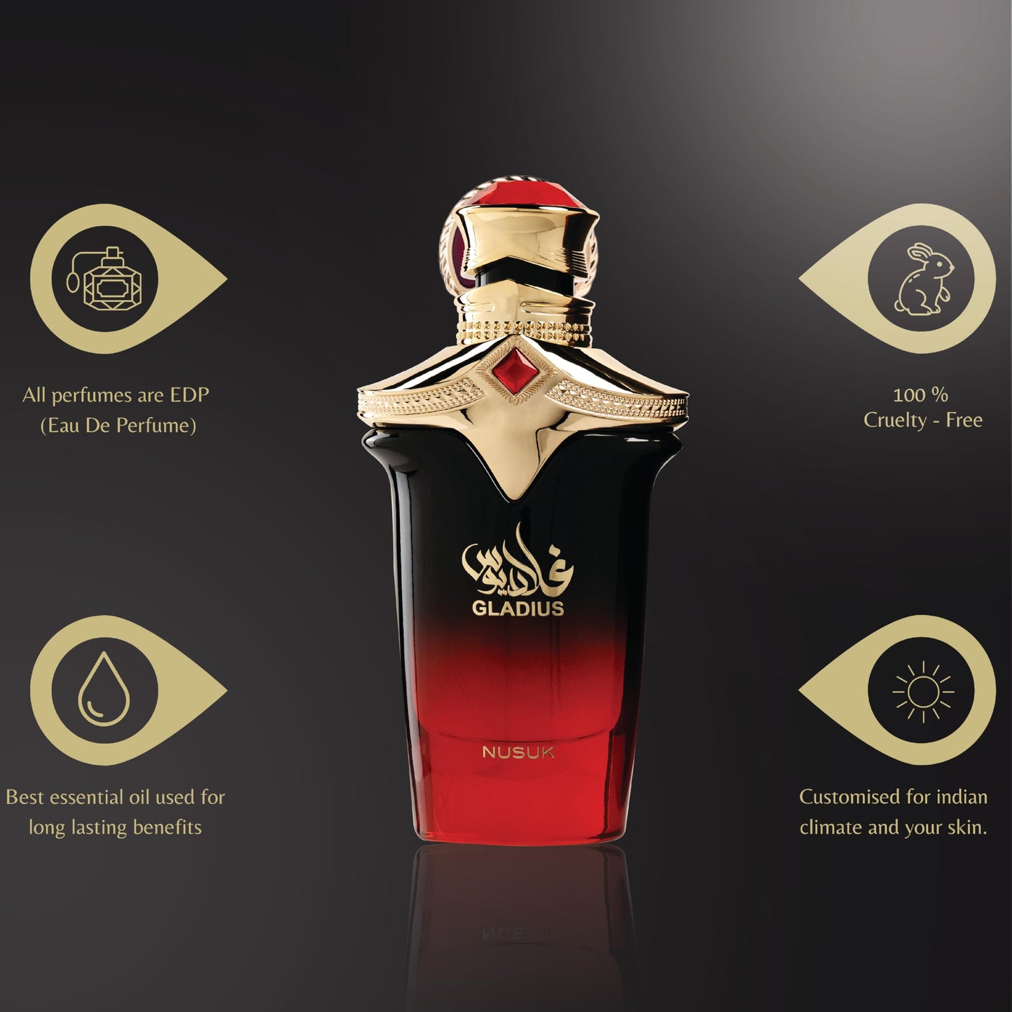 Nusuk Gladius Extrait de Parfum for Men Long Lasting Woody Aromatic Perfume with Raspberry, Bergamot & Patchouli Luxury Arabic Fragrance 100ml