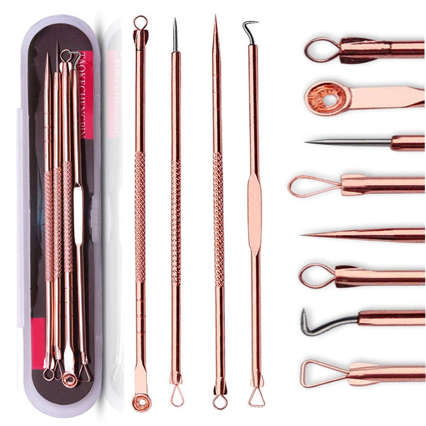 Blackhead Remover Tool - Comedone Extractor Kit for Acne Treatment | Blemish & Whitehead Removal, Includes Case (Rose)
