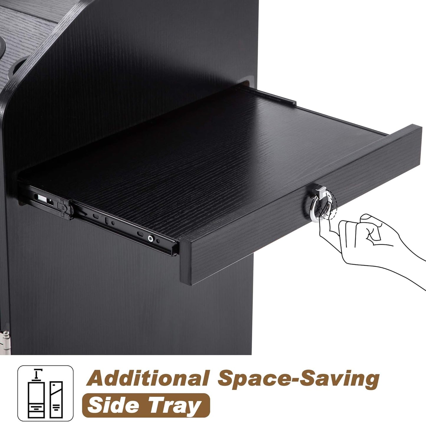 Salon Trolley Storage Cart - Hair Dryer Holder with Lockable Rolling Wheels | Black
