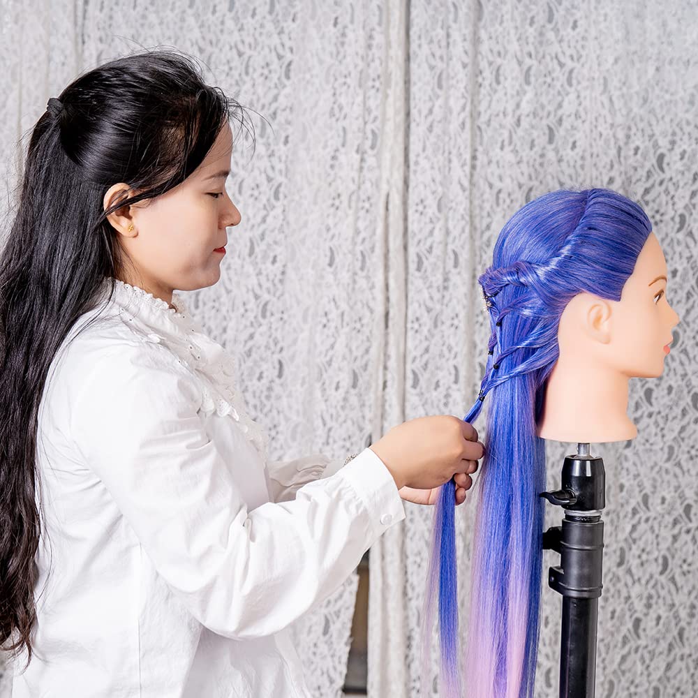 Mannequin Head with Hair - 26" Styling Manikin for Cosmetology | Multicolored Synthetic Fiber Hair, Table Clamp Stand Included