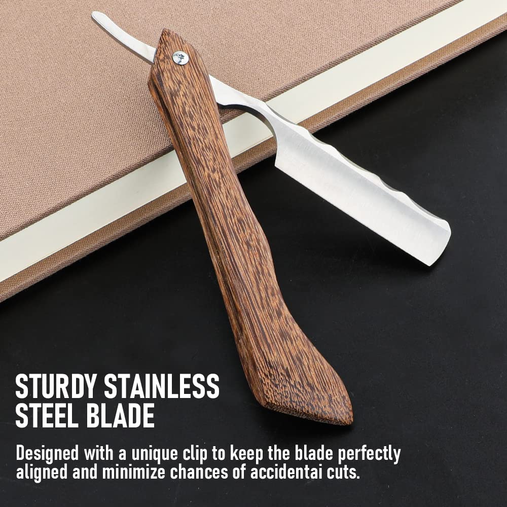 Straight Razor With Strope - Professional Straight Edge Barber Premium Stainless Steel Shaver With Shaving Strop for Men Home & Salon Grooming Using (NO.159)