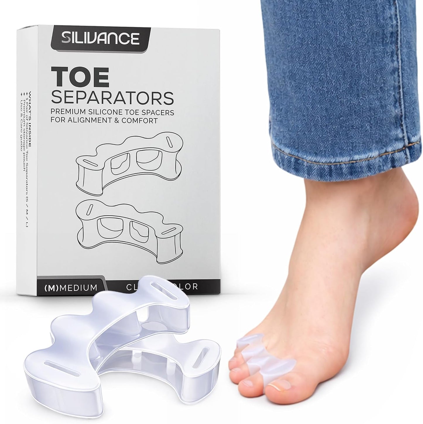 Toe Spacers for Foot Alignment - Bunion Corrector & Pain Relief | Medical-Grade Silicone (Small)