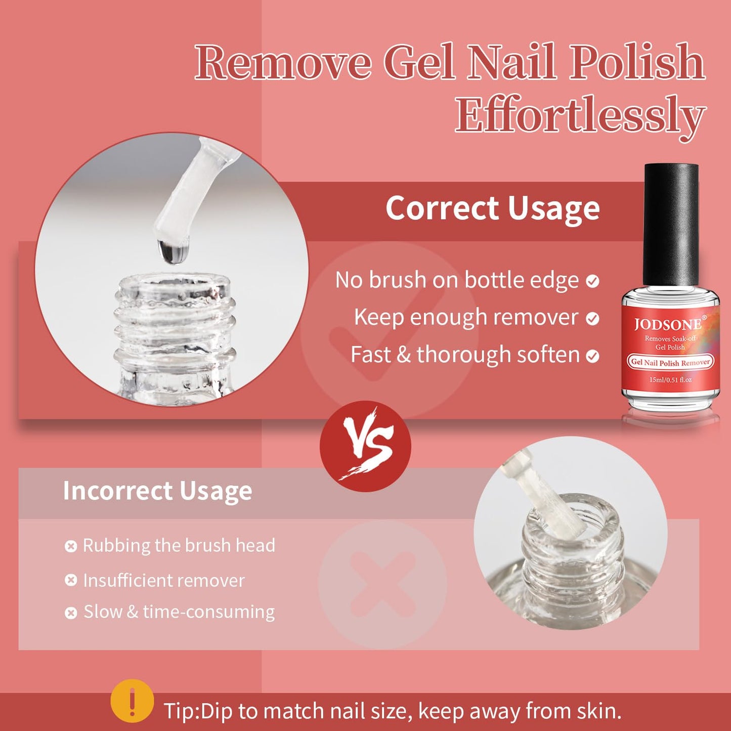 JODSONE Gel Nail Polish Remover - Quick 3-5 Minute Soak-Free Formula | 15ML
