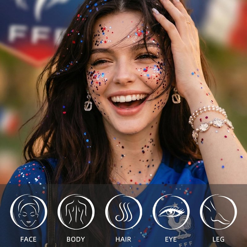 Patriotic Body Glitter Stick - Sparkling Red, White & Blue Face & Hair Makeup for 4th of July Celebrations | Waterproof Gel Kit