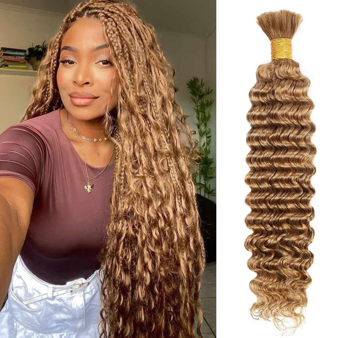 Unprocessed Human Hair for Braiding - #350 Ginger Copper Curly Extensions | 20 Inch, 150g, 3 Bundles