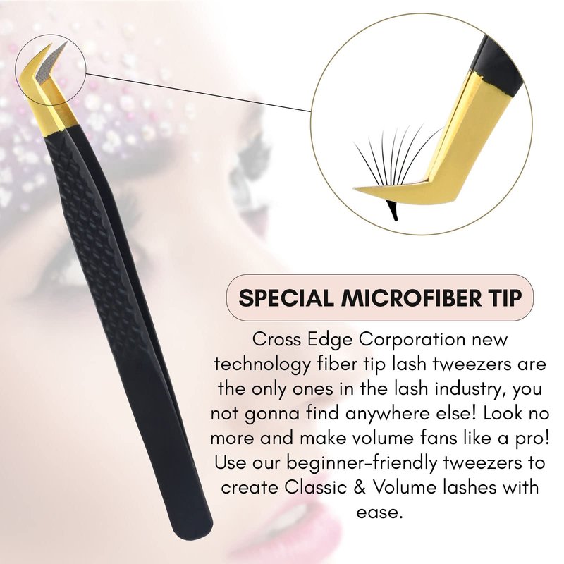 My Lash Tools Fiber Tip Lash Tweezers for Eyelash Extensions Professional Lash Tech Supplies Must Haves Volume Boot Eyelash Tweezers 12cm Stainless Steel Mink Fan Making Lashing Tweezer (Black)