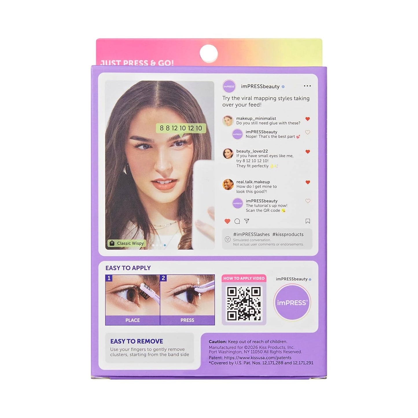 Kiss Impress False Eyelashes - Classic Wispy Lash Clusters, 60 Pre-Glued Lashes | 8mm-16mm, Contact Lens Friendly, Reusable