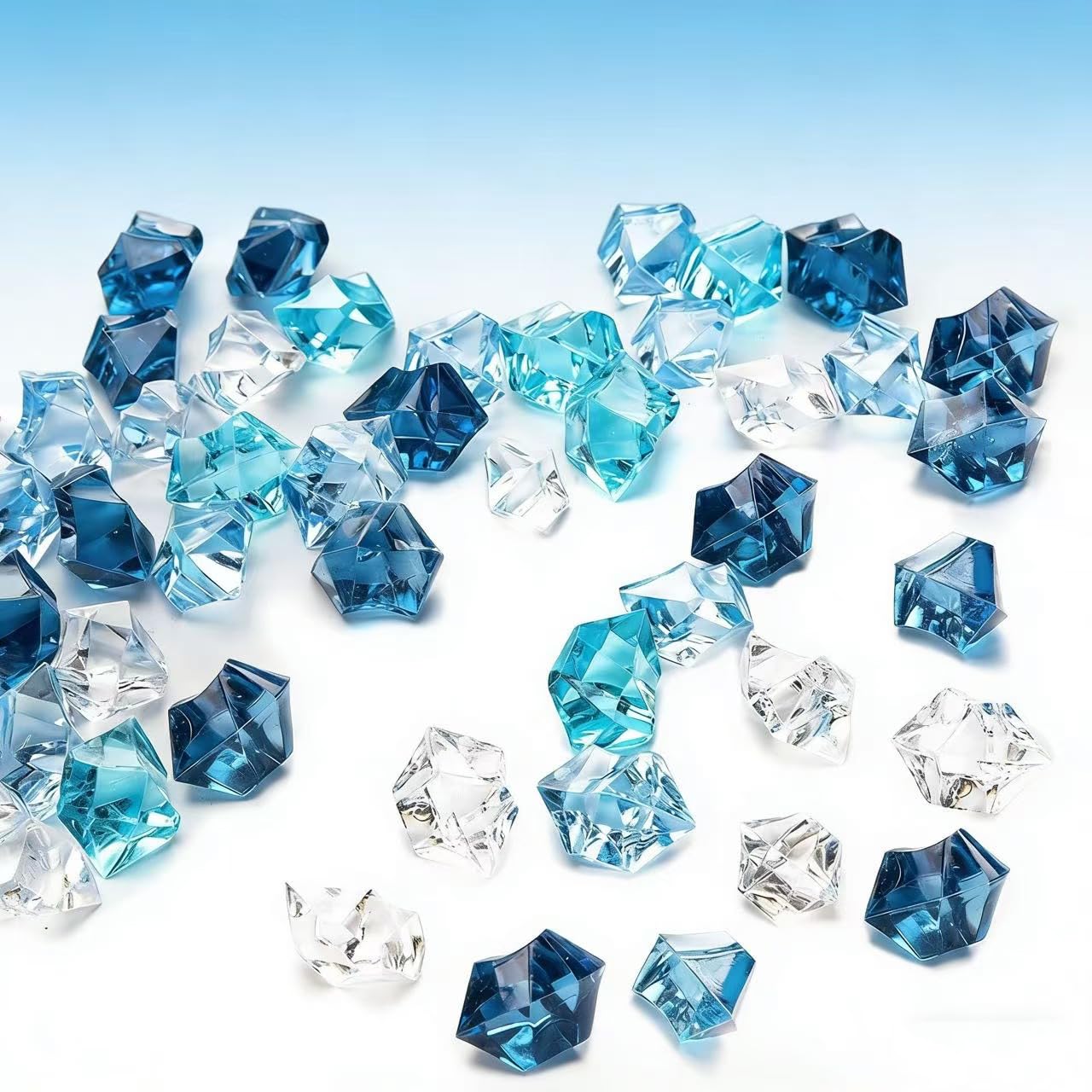 60 Pieces Fake Ice Rocks Acrylic Crystals – Clear Plastic Ice Cubes for Vase Filler, Table Scatter Decoration, Party & Wedding Centerpieces, Food Display Props and Event Decor (Blue)
