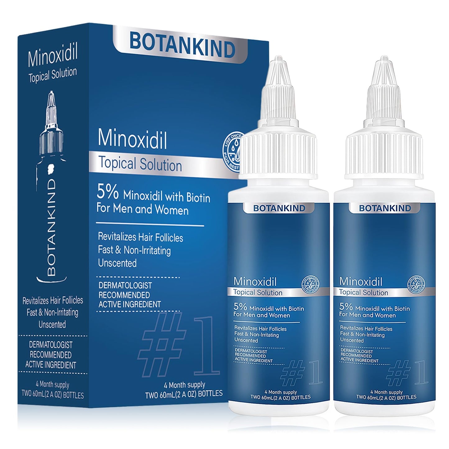 5% Minoxidil with Biotin for Men and Women, Hair & Beard Growth Serum, Topical Minoxidil Solution for Thinning Hair Loss，Extra Strength, 2 Pack