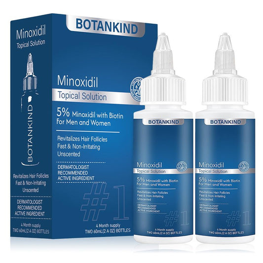 5% Minoxidil with Biotin for Men and Women, Hair & Beard Growth Serum, Topical Minoxidil Solution for Thinning Hair Loss，Extra Strength, 2 Pack