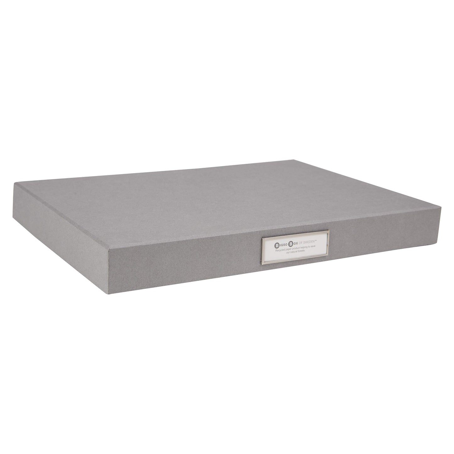Bigso Sven Fiberboard Classic Hinged Document Box - File Organizer for Important Paperwork - Document Storage Box with Hinged Lid & Metal Label Window - 1.8 in x 13.2 in x 9.3 in - Grey