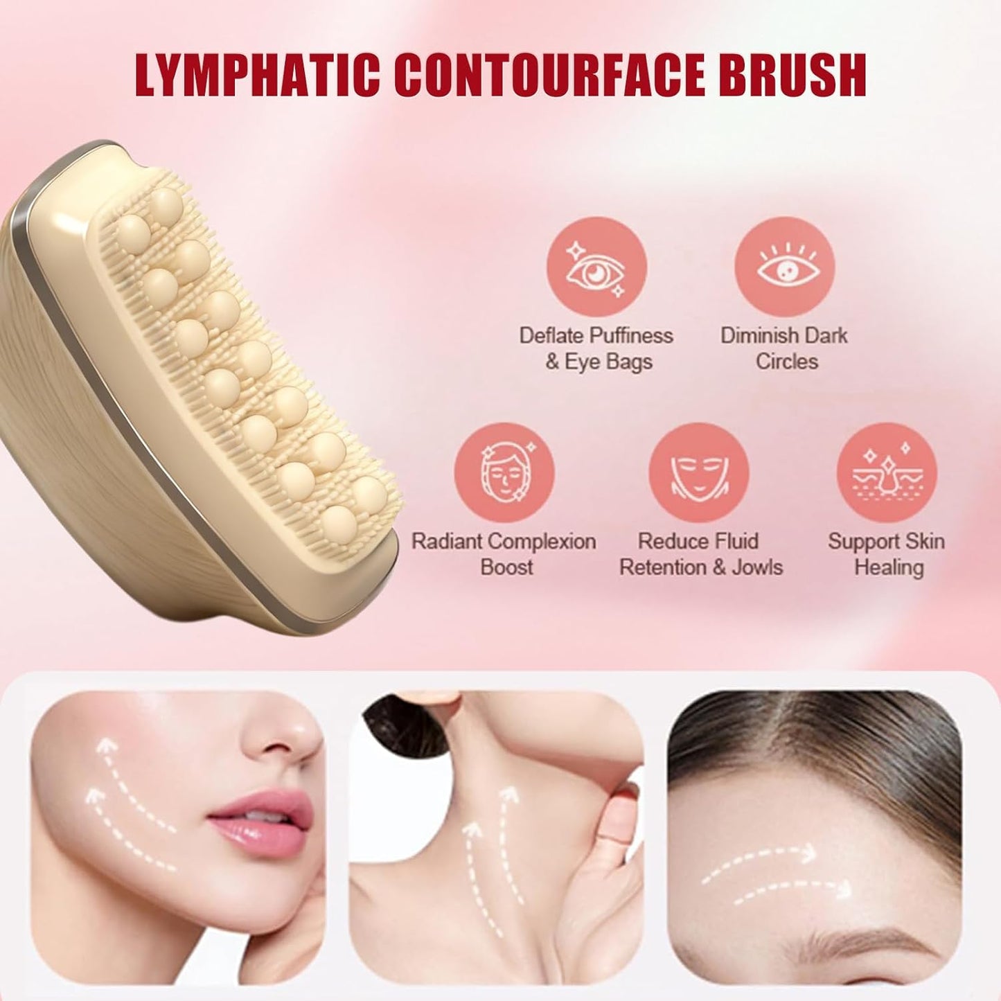 Lymphatic Contour Face Brush - Silicone Cleansing Tool for Anti-Puffiness & Jawline Sculpting | Improves Skin Glow & Absorption