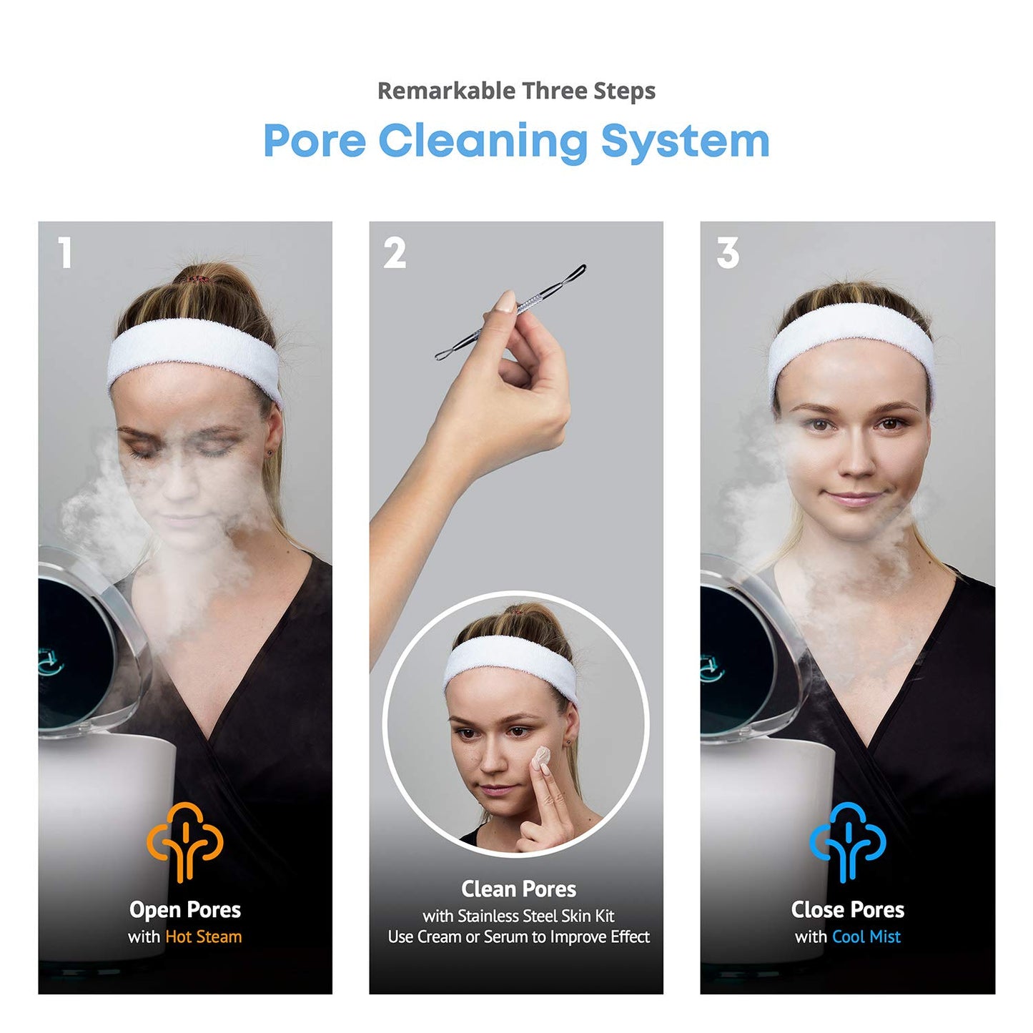 NanoSteamer PRO Professional 4-in-1 Nano Ionic Facial Steamer for Spas - 30 Min Steam Time - Humidifier - Unclogs Pores - Blackheads - Spa Quality - 5 Piece Stainless Steel Skin Kit Included