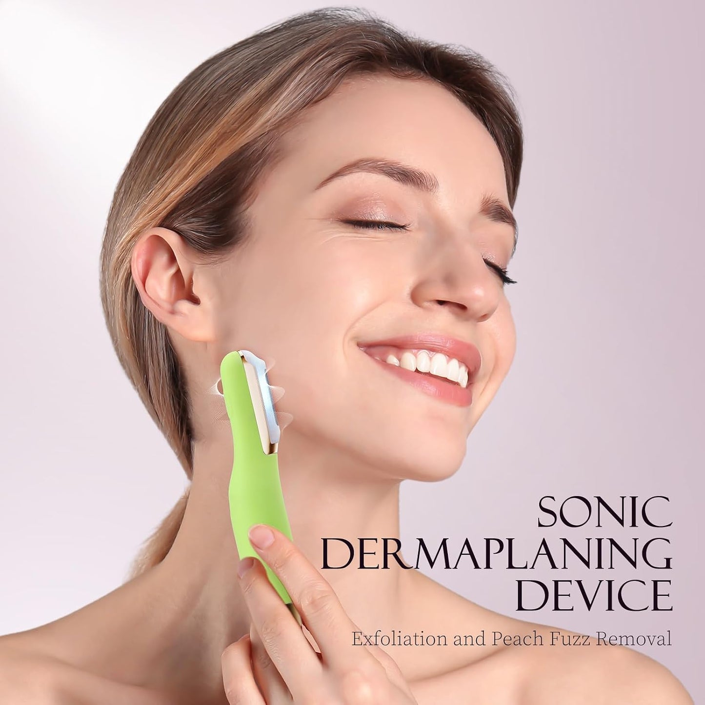 Sonic Dermaplaning Tool - Electric Facial Hair Remover & Exfoliating Razor | 8 Replacement Blades, Green