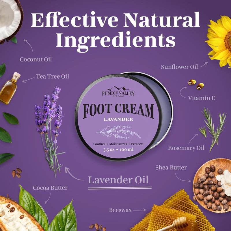 Pumice Valley Foot Balm Cream - Natural Moisturizer for Dry Cracked Heels | 2 Pack Lavender