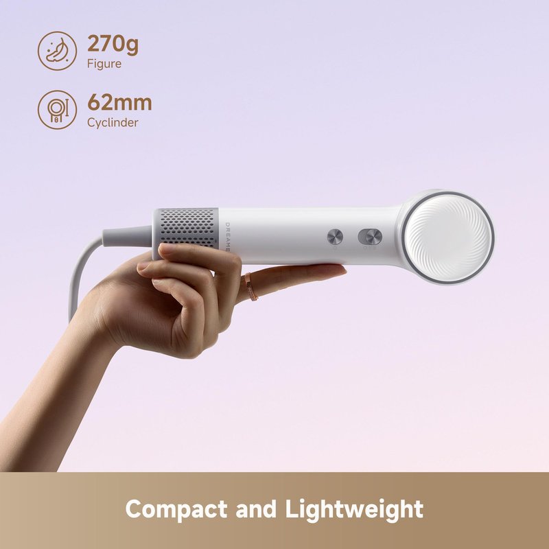 Dreame Mini High-Speed Hair Dryer, 270g Lightweight, Fast Drying, Customizable Modes, 100,000RPM Motor, NTC Temperature Control, Negative Ion Cares, 5 Cutomizable Modes, Kid's Mode