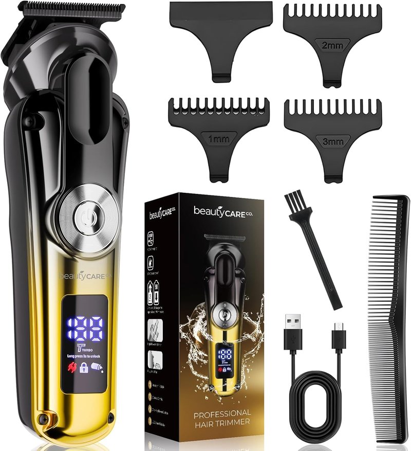 Hair Clippers for Men - Cordless T-Blade Beard Trimmer with LED Display | Rechargeable Self Haircut Kit with 3 Combs