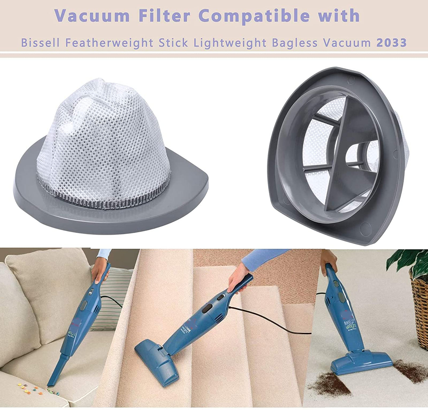 2033 Filter Replacement Compatible with Bissell Featherweight Stick Lightweight Bagless Vacuum 20331 20333 20334 20336 20339 2033M Series 1611508,Pack of 4