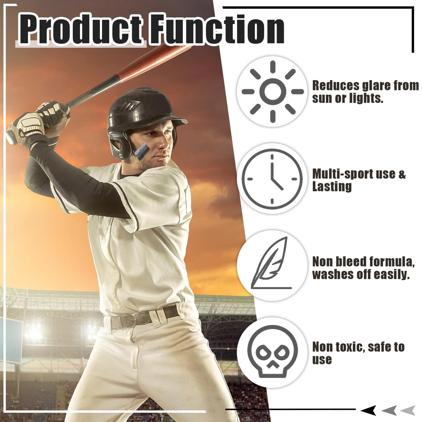 Maxcheck 3 Pcs Silver Gray and Black Eye Face Paint Blendable Safe Glare Reduction Football Face Paint for Sports Makeup, Kids, Adults, Athletes, Baseball, Softball Players, 3 Colors