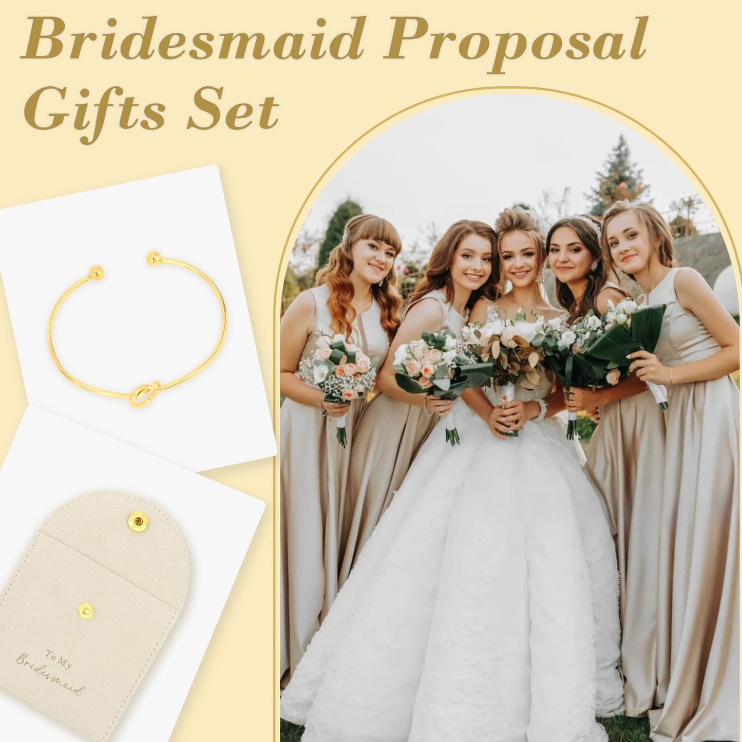 TIOSRU 16Pcs Bridesmaid Proposal Gifts Set Beige Small Jewelry Bags & Bridesmaids Knot Bracelets Set Bridesmaid Gifts for Wedding Day Bridal Shower Bachelorette Favors