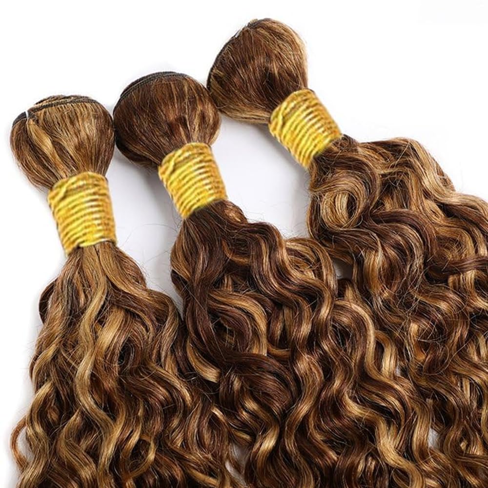 P427 Human Hair Bundles Highlight Water Wave Bundles 18 20 22 inch Dark Brown Human Hair Bundle Brown and Honey Blonde Color 150g