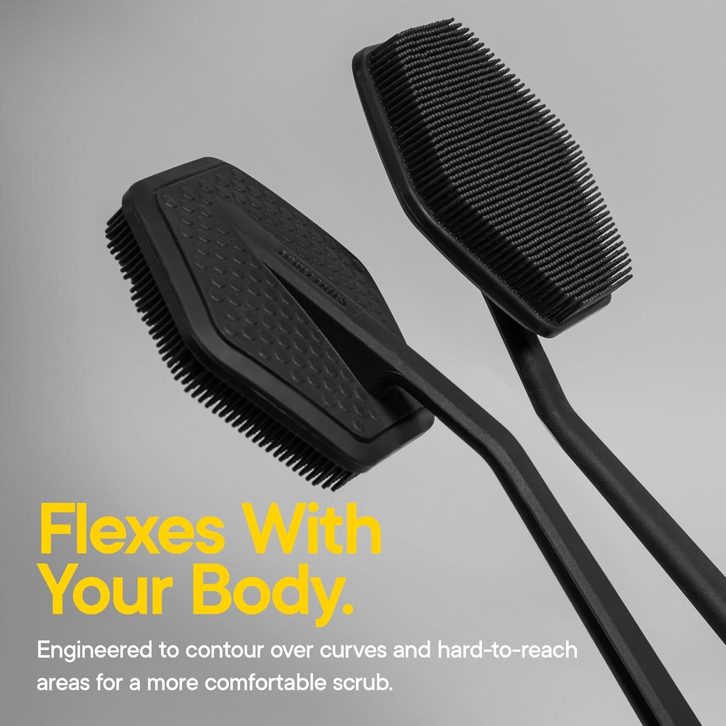 Silicone Back Scrubber - Exfoliating Bath Brush with Long Ergonomic Handle & Non-Slip Grip | Charcoal