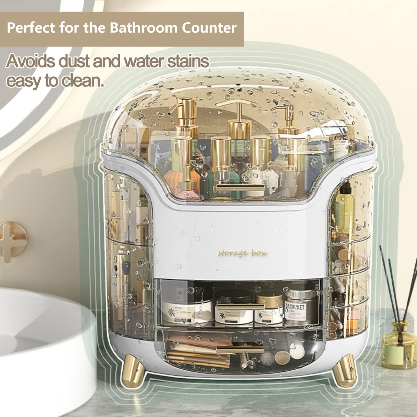 Omeily Upgrade Large Makeup Organizer Countertop Vanity Organizer Cosmetic Organizer Makeup Storage Box Bathroom Counter Organizer Perfume Skincare Organizers Gift Women Clear Design Easy Visibility