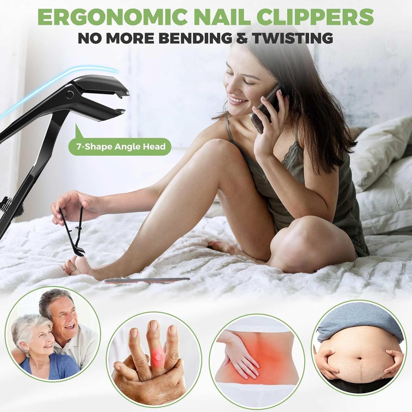 Toenail Clippers for Seniors - Heavy Duty Angled Head Clippers for Thick Nails | Large Slanted Handle