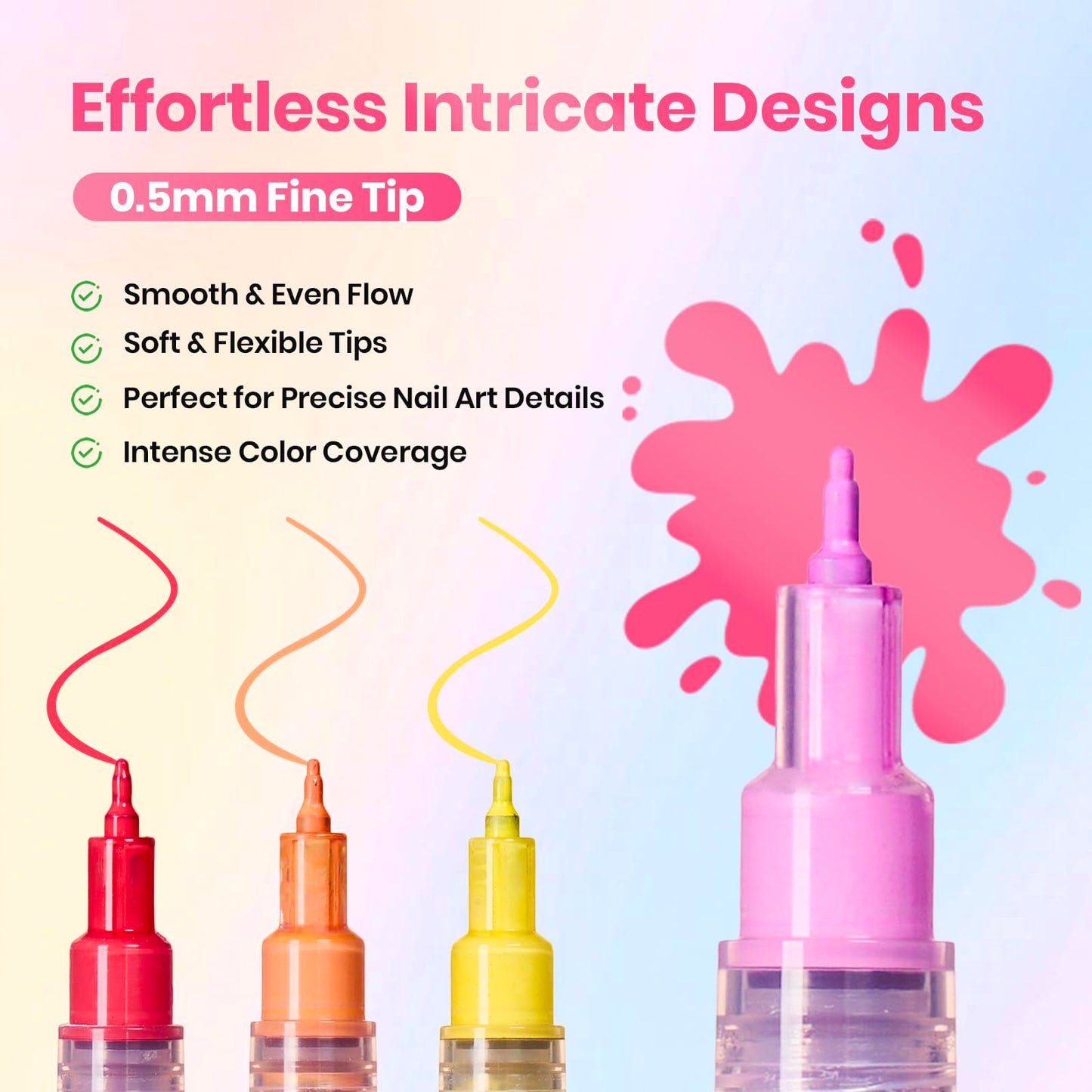 Beetles 12 Colors Nail Art Pens, 0.5mm Fine Line Nail Polish Pens Quick Air Drying Acrylic Paint Markers for Nails Art Design Painting Dotting Liner Brush, DIY Home & Salon Manicure Tools