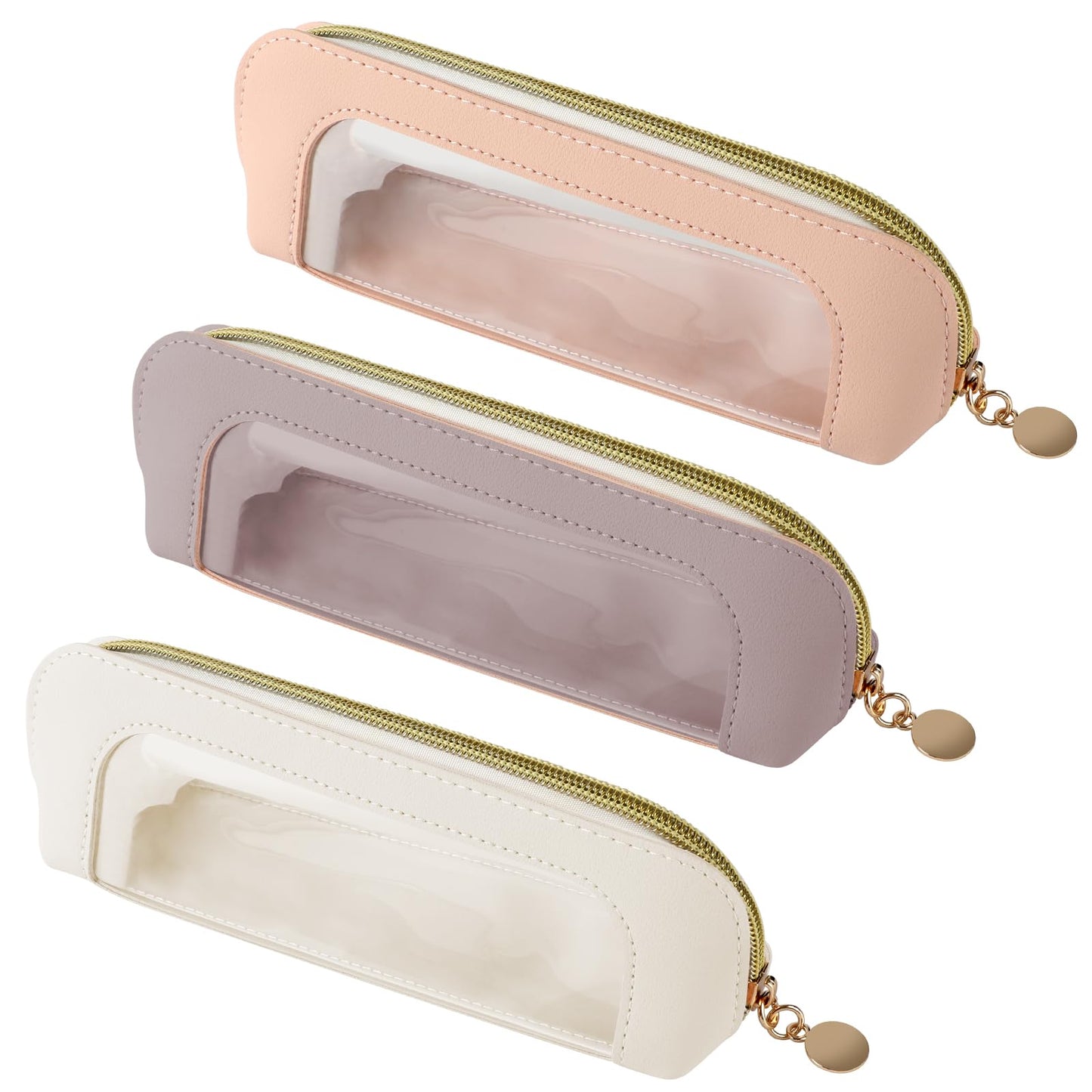3 Pcs Transparent PU Makeup Brush Bags,Large Capacity Makeup Brush Holder,Ideal Makeup Brush Holder Travel Organizer,Waterproof Makeup Brush Pouch,Compact Portable Makeup Bag for office and home use