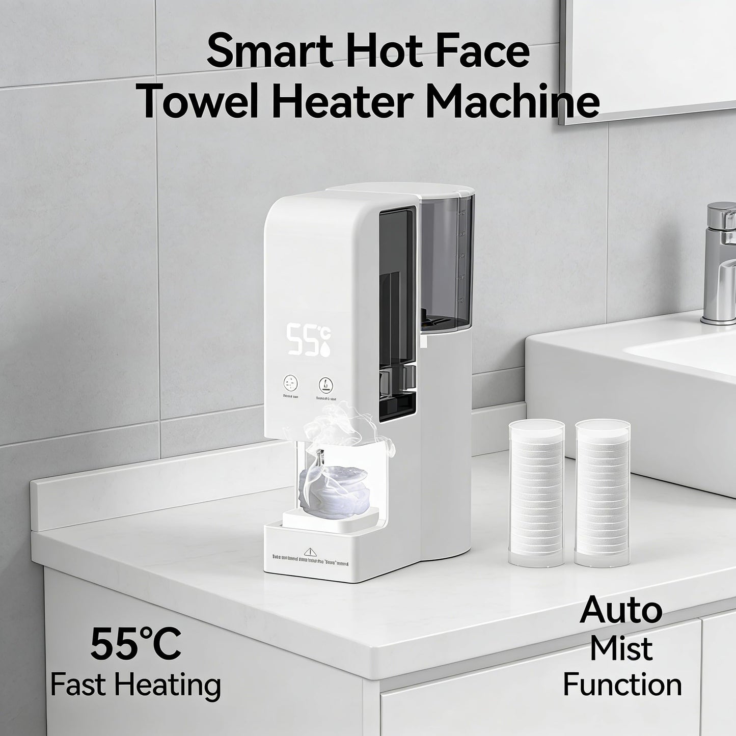 Hot Face Towel Dispenser, Disposable Hot Towel Dispenser, 131°f Adjustable Constant Temperature, Heats up in 5 Seconds, Disposable Face Towel Warmer Dispenser, For Facials