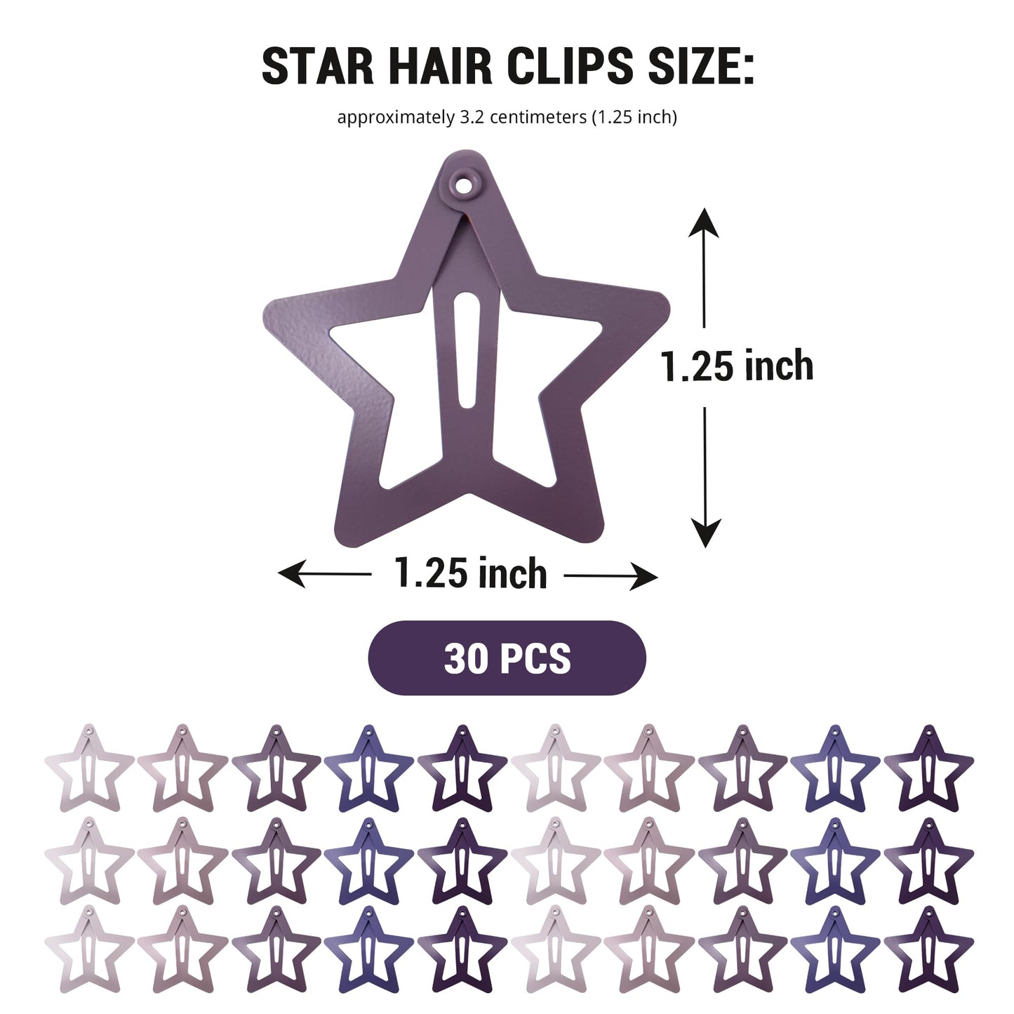 Cptots 30 Pcs Metal Star Hair Clips 2000s Y2K Snap Barrettes 1.25 In Non Slip Star Hair Accessories for Women,Matte Multiple Purple